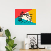 ドラムキットトリカラー – ターコイズサンゴ金ゴールド ポスター (ホームオフィス)