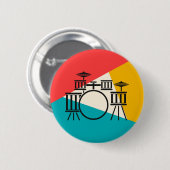 ドラムキットトリカラー – ターコイズサンゴ金ゴールド 缶バッジ (正面&裏面)