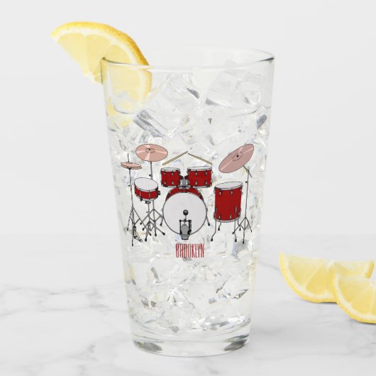 ドラムキット漫画イラストレーション タンブラーグラス (アイス正面)