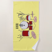 ドラムキット漫画イラストレーション ビーチタオル (正面)