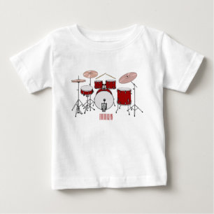 ドラムキット漫画イラストレーション ベビーTシャツ