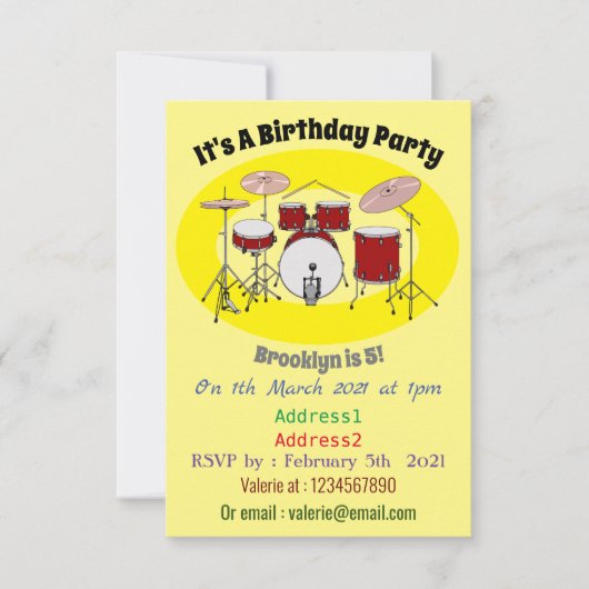 ドラムキット漫画イラストレーション 招待状 (正面)