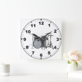 "ドラムキット"のデザインの柱時計 スクエア壁時計 (ホーム)