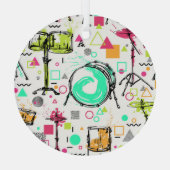 ドラムキット：水彩メンフィスレトロ。 ガラスオーナメント (裏面)