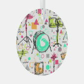 ドラムキット：水彩メンフィスレトロ。 ガラスオーナメント (正面右)