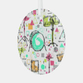 ドラムキット：水彩メンフィスレトロ。 ガラスオーナメント (正面左)
