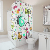 ドラムキット:水彩メンフィスレトロ。 シャワーカーテン (インサイチュ)