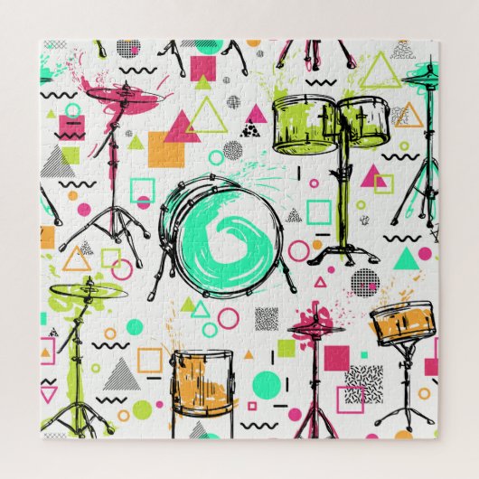 ドラムキット:水彩メンフィスレトロ。 ジグソーパズル (縦)