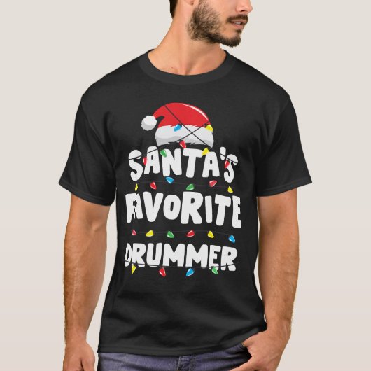 ドラムクリスマスサンタのドラマーお気に入りのギフトクリスマス Tシャツ (正面)