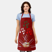 ドラムケーキ、クッキーバトン、ミュージカルノート赤 エプロン (着用した状態)