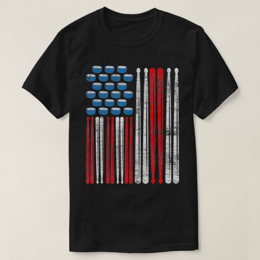 ドラムスティックアメリカのドラマー米国旗パーカッションDru Tシャツ (デザイン正面)