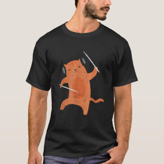 ドラムスティック パーカッション ドラマー 猫 動物 ギフト ドラム Tシャツ