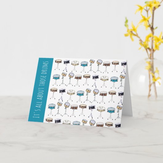 ドラムスネアドラムの誕生日 カード (黄色い花)