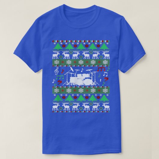 ドラムスM用の醜いクリスマスホリデーセーター Tシャツ (デザイン正面)
