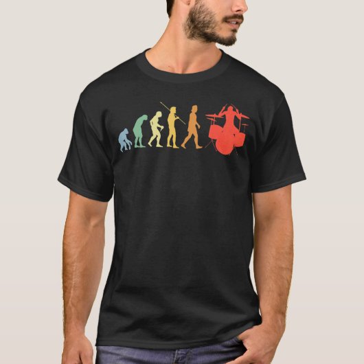 ドラムズエボリューションレトロ音楽ドラマー Tシャツ (正面)