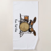 ドラムズドラマーカスタム白黒ドラムズミュージック ビーチタオル (正面)