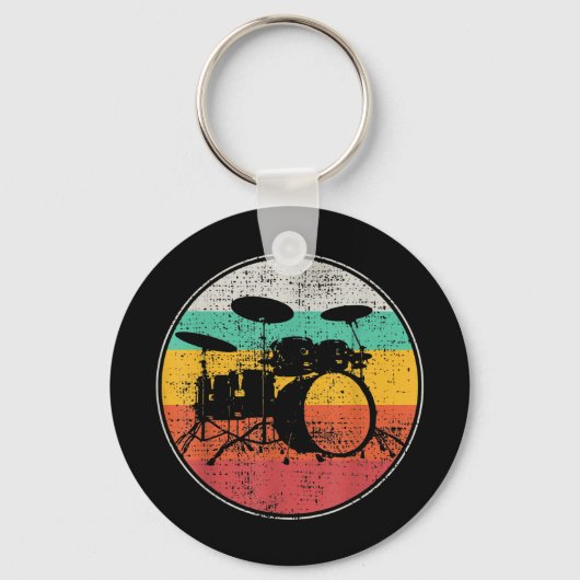ドラムズドラマーバンドドランプセットレトロヴィンテージ キーホルダー (正面)