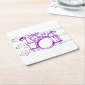 ドラムセットと音楽 スクエアペーパーコースター (アングル)