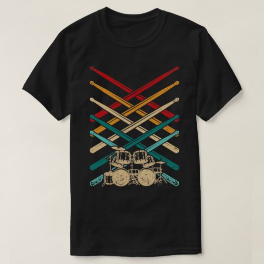 ドラムセットドラムスティック打楽器 Tシャツ (デザイン正面)