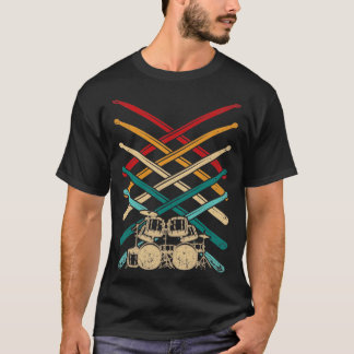 ドラムセットドラムスティック打楽器 Tシャツ