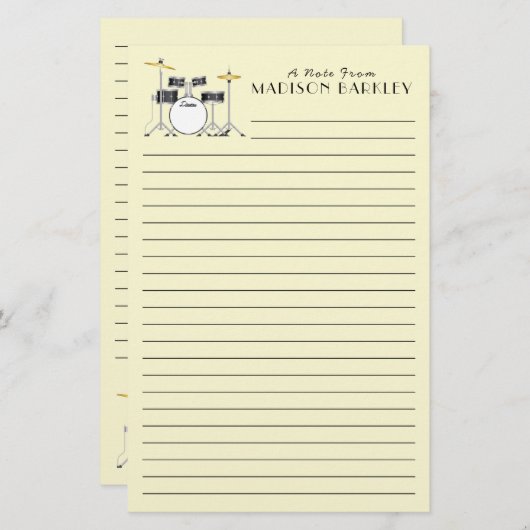 ドラムセットドラムバンド先生ミュージシャン 便箋 (正面/裏面)