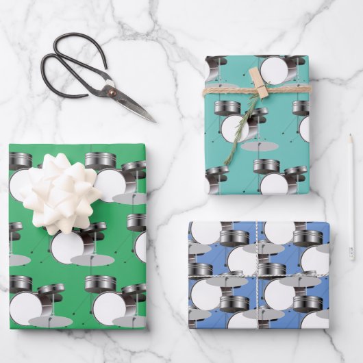 ドラムセットパーカッションミュージカルデザイン ラッピングペーパーシート (正面)