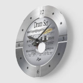 ドラムセット〜シート音楽~銀色ブラシ仕上げ ラージ壁時計 (傾斜)
