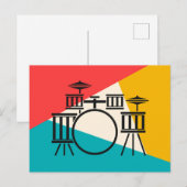 ドラムセット トリカラー - ターコイズ コーラル ゴールド ポストカード (正面/裏面)