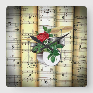 ドラムセット&バラ～転がシート音楽～贈素晴らし与～ スクエア壁時計