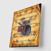 ドラムセット~ヴィンテージ楽譜の背景ユニーク~ スクエア壁時計 (傾斜)