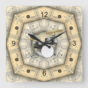 ドラムセット～奇妙なミュージカルデザインユニーク～ スクエア壁時計