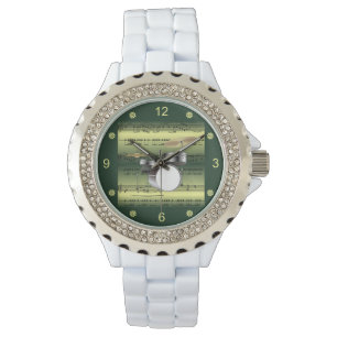 ドラムセット～転がシート音楽～金ゴールド/緑の背景  腕時計