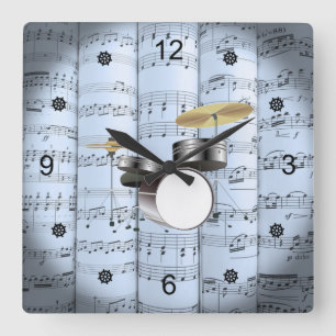 ドラムセット～転がシート音楽～青の濃淡の背景 スクエア壁時計