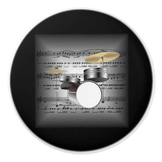 ドラムセット～3D楽譜枕～グレー/ブラックBG～ セラミックノブ (正面)