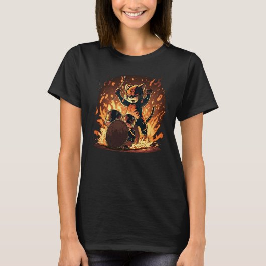 ドラムドラマー猫6 Tシャツ (正面)