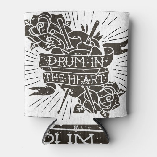 ドラムハート:ヴィンテージ手書きイラストレーション 缶クーラー (正面)