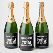 ドラムプレーヤー及び猫好きドラムミュージシャンドラム スパークリングワインラベル (ボトル)