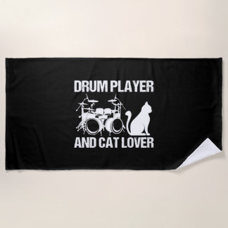 ドラムプレーヤー及び猫好きドラムミュージシャンドラム ビーチタオル