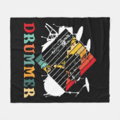 ドラムマードラムセットヴィンテージレトロギフト フリースブランケット (正面(横))