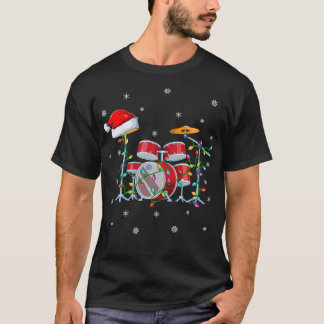 ドラムミュージッククリスマス照明マッチングサンタハットドラムC Tシャツ