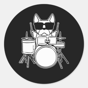 ドラム付きドラマー犬 ラウンドシール