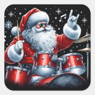 ドラム保で生き生きとしたサンタクリスマス スクエアシール