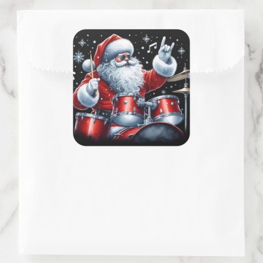 ドラム保で生き生きとしたサンタクリスマス スクエアシール (バッグ)