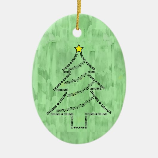 ドラム文字クリスマスツリー セラミックオーナメント (正面)