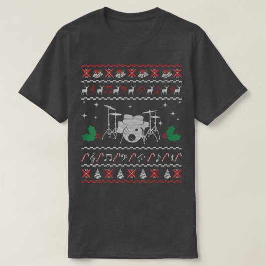 ドラム用の醜いクリスマスセーターギフト Tシャツ (デザイン正面)