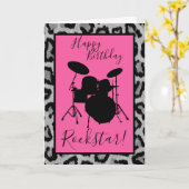 ドラム誕生日カードドラマーガールロックスターミュージシャン カード (黄色い花)