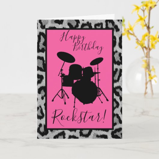 ドラム誕生日カードドラマーガールロックスターミュージシャン カード (黄色い花)