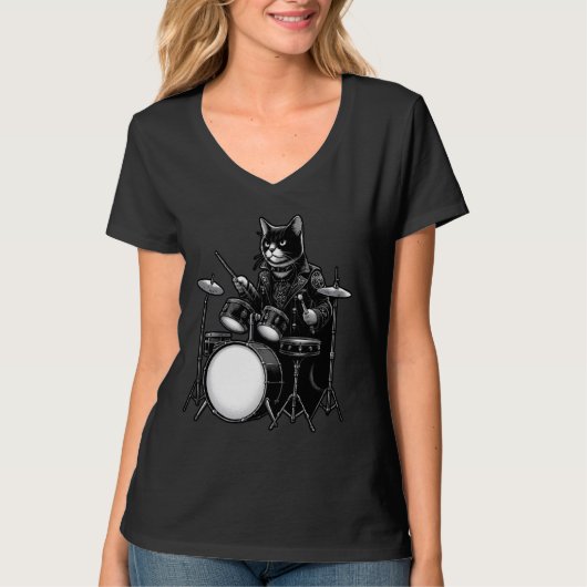 ドラム遊マー用キャットドラム猫好き Tシャツ (正面)