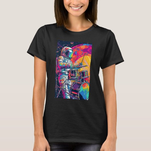 ドラム遊宇宙飛行士ドラマー宇宙 Tシャツ (正面)