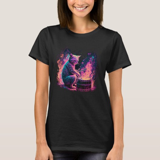 ドラム ドラマー 猫 8 Tシャツ (正面)